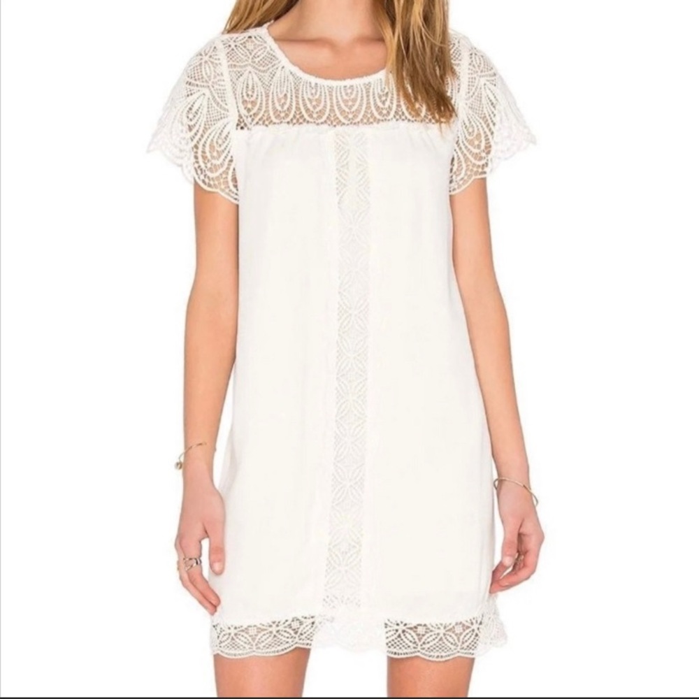Joie Anthropologie Kastra Dress Porcelain White Crochet Detail Sheer Yoke Large